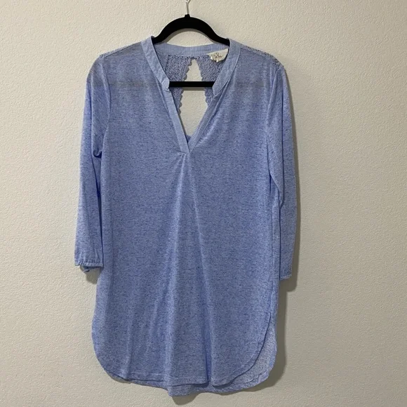 Women's Light Blue V-Neck Top Tunic Blouse Tee T-shirt - Picture 1 of 5